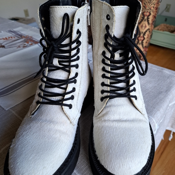 Mango Shoes - MNG Boots,  pony white leather